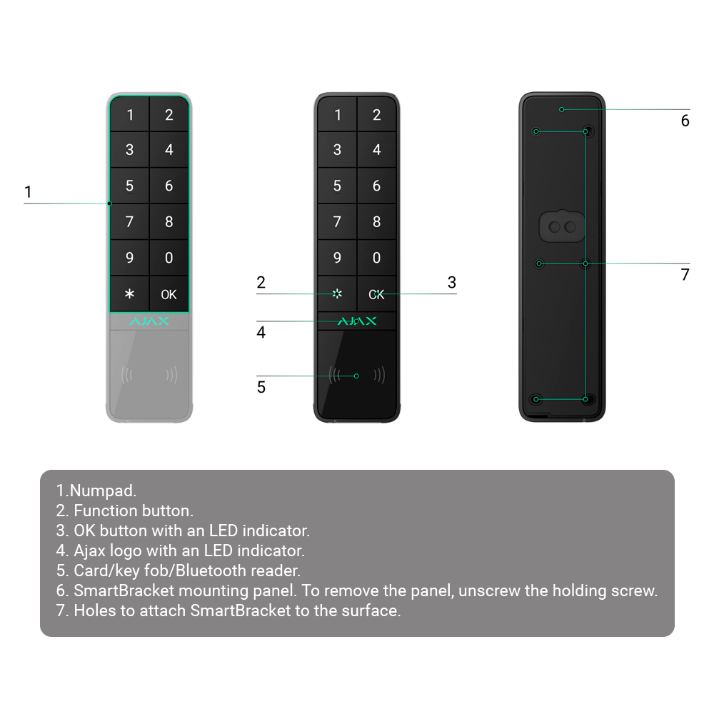 Ajax Teclado para exterior IP66/IK08 con lector RFID AJ-KEYPADOUTDOOR-GRA