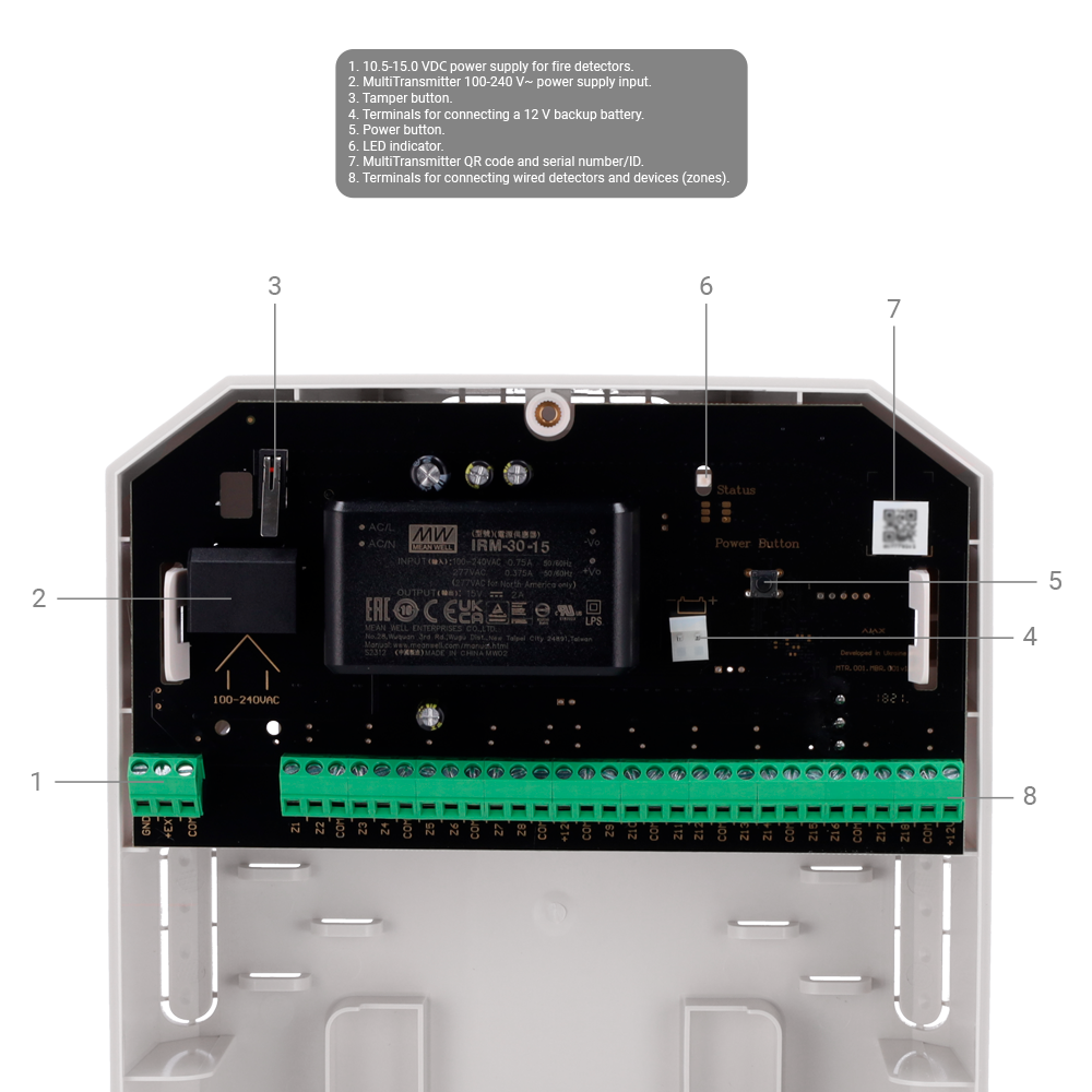 Ajax Expansor vía radio, Certificado NFA2P y Grado 2 AJ-MULTITRANSMITTER-3EOL-W-NF blanco