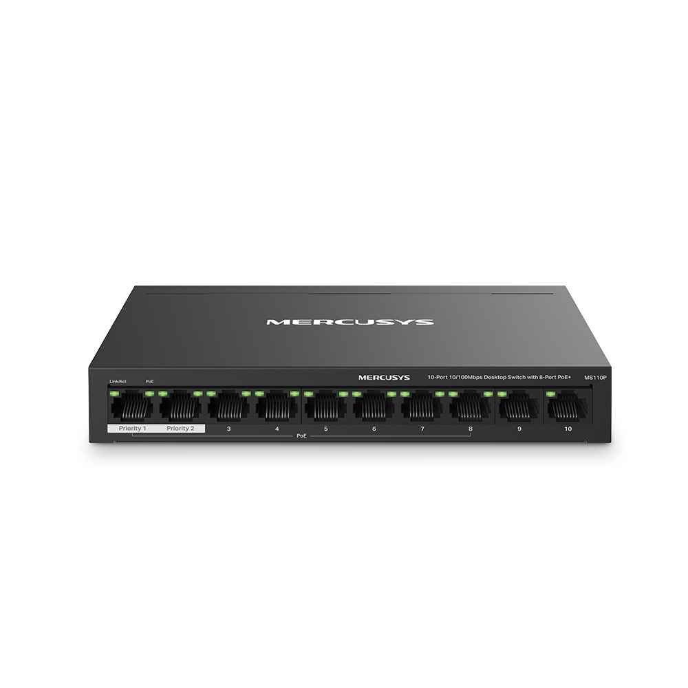 TP-Link Switch Fast Ethernet Mercusys de 10 puertos con 8 PoE+ MS110P