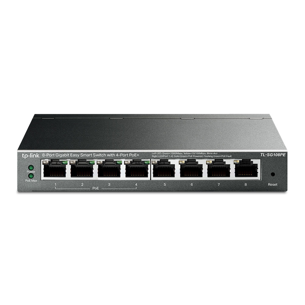 TP-Link Switch PoE+ Gigabit Easy Smart de 8 puertos con 4 PoE+ TL-SG108PE