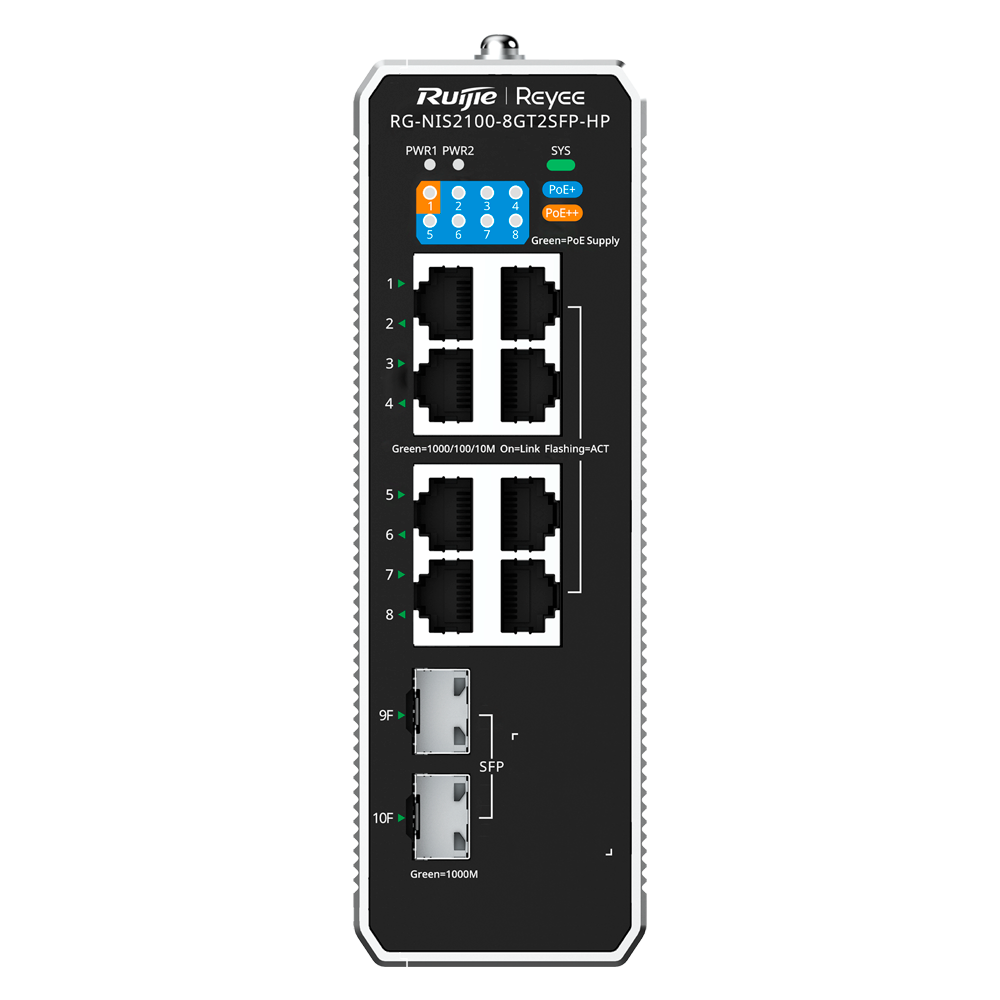 Reyee Ruijie Cloud Managed Industrial L2 Switch RG-NIS2100-8GT2SFP-HP