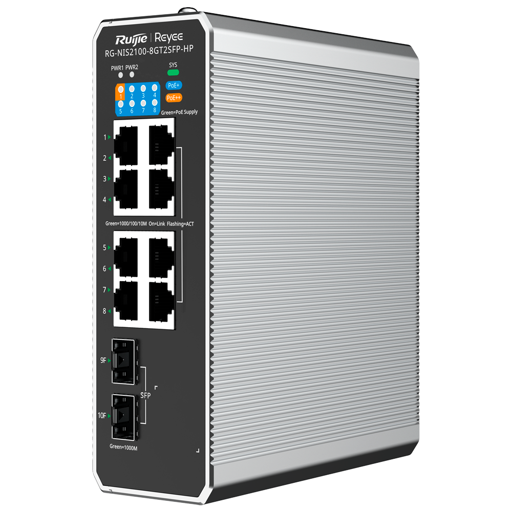 Reyee Ruijie Cloud Managed Industrial L2 Switch RG-NIS2100-8GT2SFP-HP