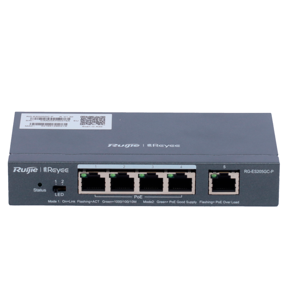 Switch PoE Gestionable 4 Puertos PoE RJ45 + 1 Uplink RJ45 - Reyee