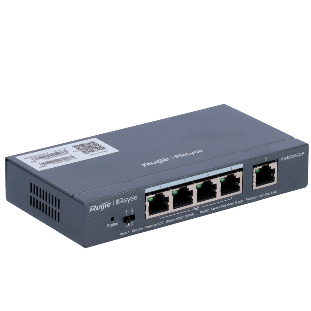 Switch PoE Gestionable 4 Puertos PoE RJ45 + 1 Uplink RJ45 - Reyee
