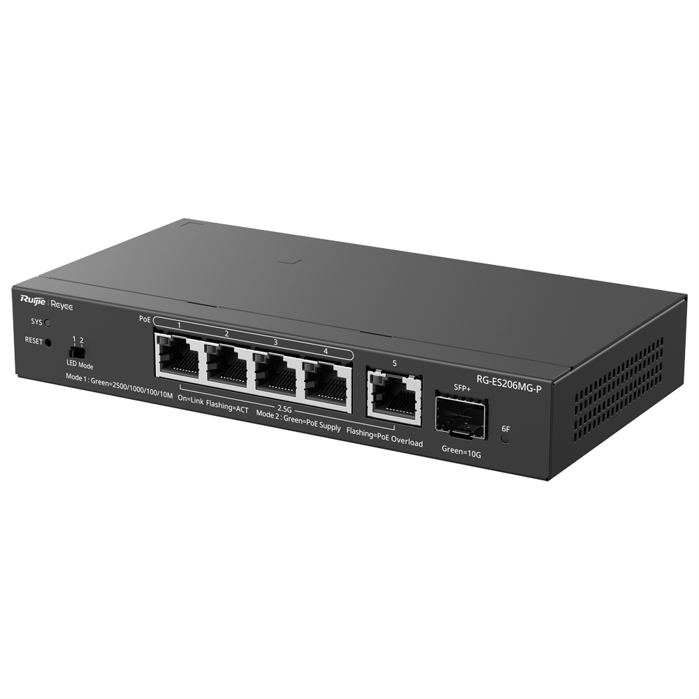 Керований PoE-комутатор, 5 портів PoE Multigigabit і 10G SFP — Reyee