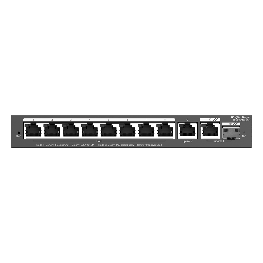 Керований PoE-комутатор, 8 портів PoE + 2 Uplink RJ45 + 1 SFP Combo — Reyee