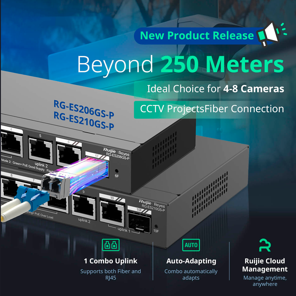 Керований PoE-комутатор, 8 портів PoE + 2 Uplink RJ45 + 1 SFP Combo — Reyee