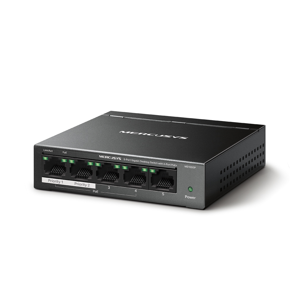 TP-Link Mercusys 5-портовий гігабітний комутатор з 4 PoE+ портами MS105GP