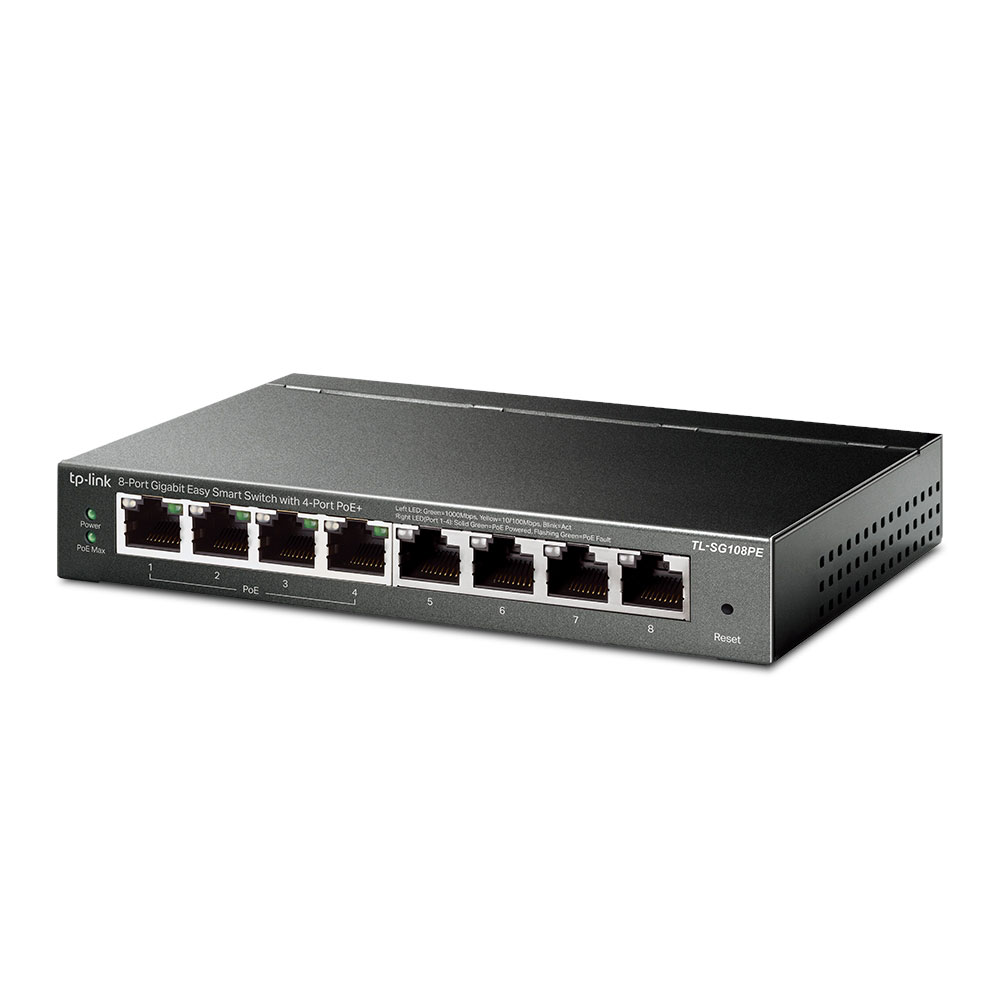 TP-Link Switch PoE+ Gigabit Easy Smart de 8 puertos con 4 PoE+ TL-SG108PE
